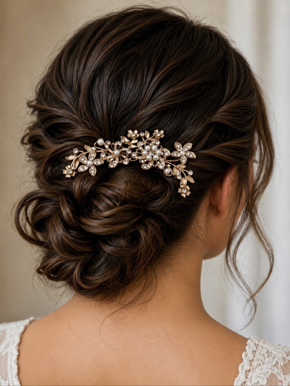 Vintage Formal Bridal Floral Pearl Hair Comb